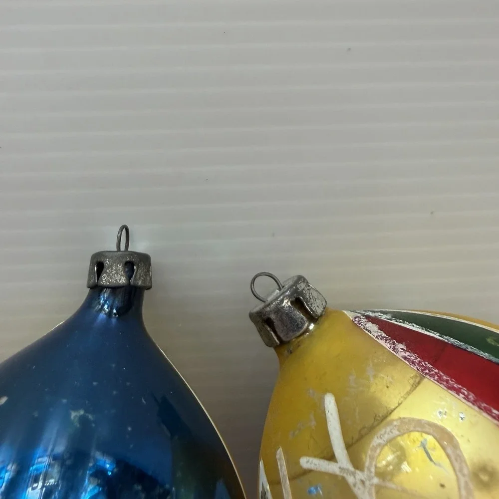 Vintage Hand-Painted Mercury Glass Christmas Ornaments Set Of 2